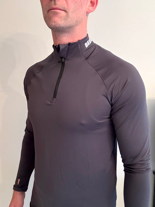 Men's Fitted Quarter Zip Top - Slate Grey