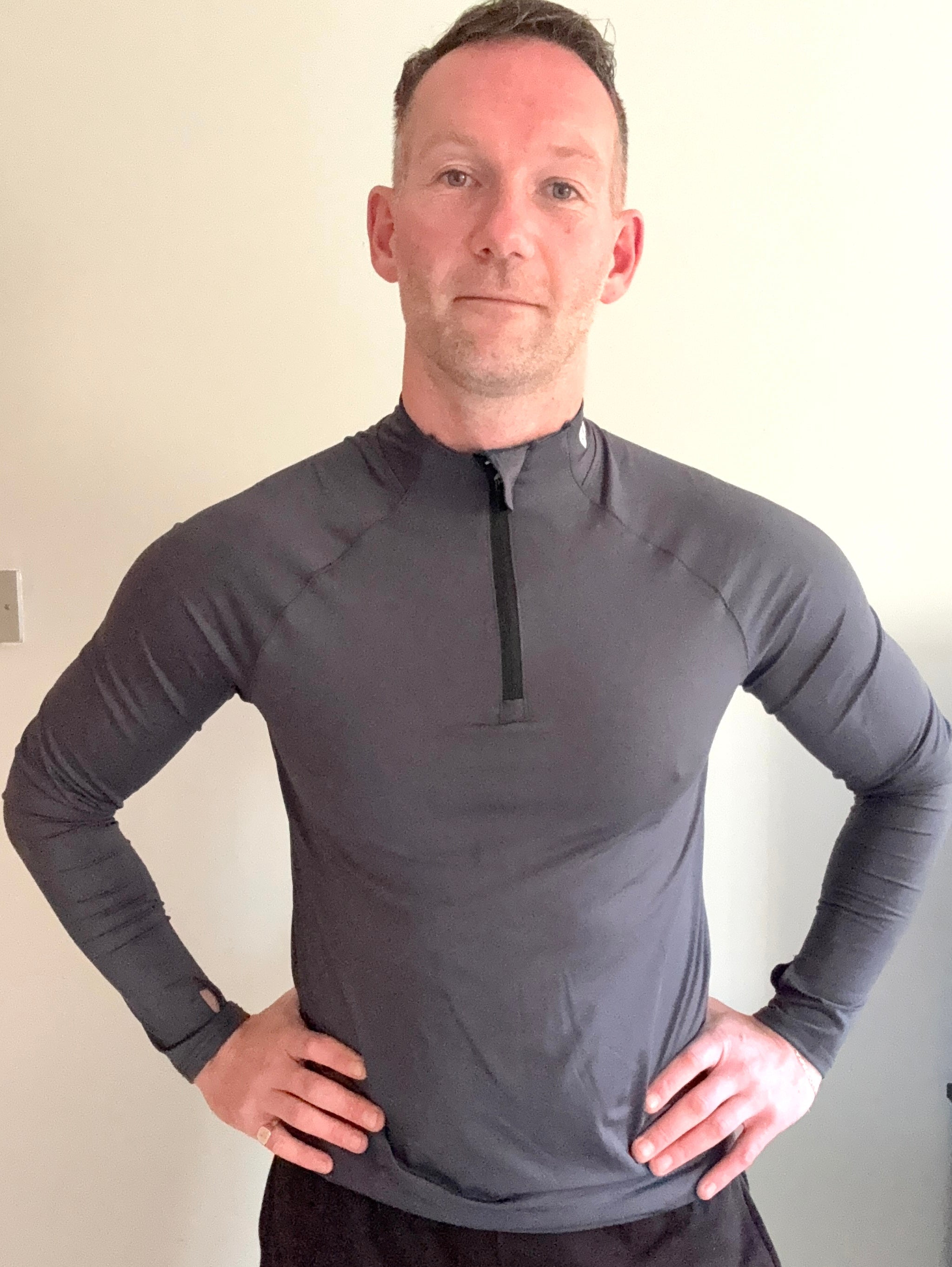 Men's Fitted Quarter Zip Top - Slate Grey