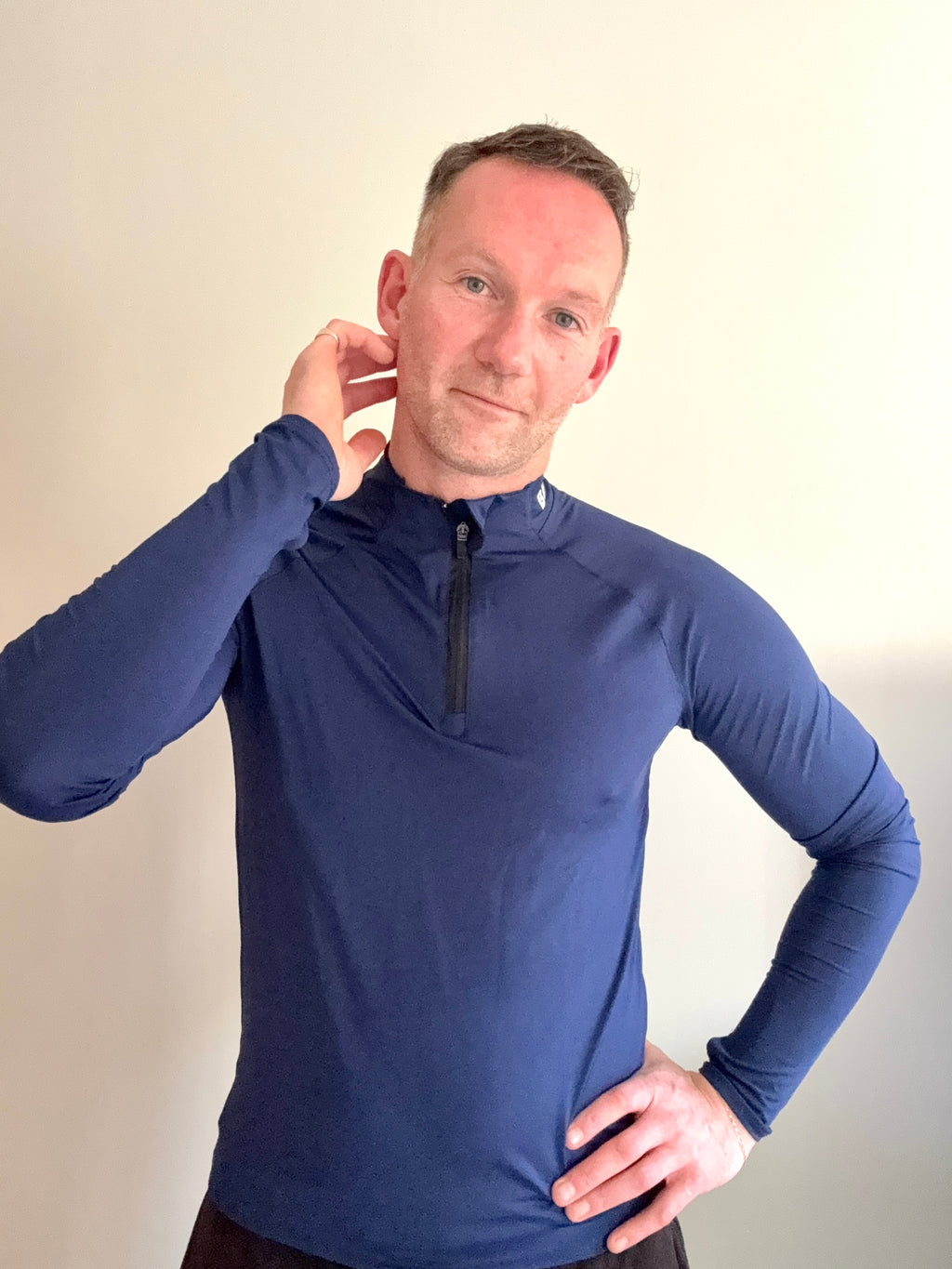 Men's Fitted Quarter Zip Top - Navy Blue