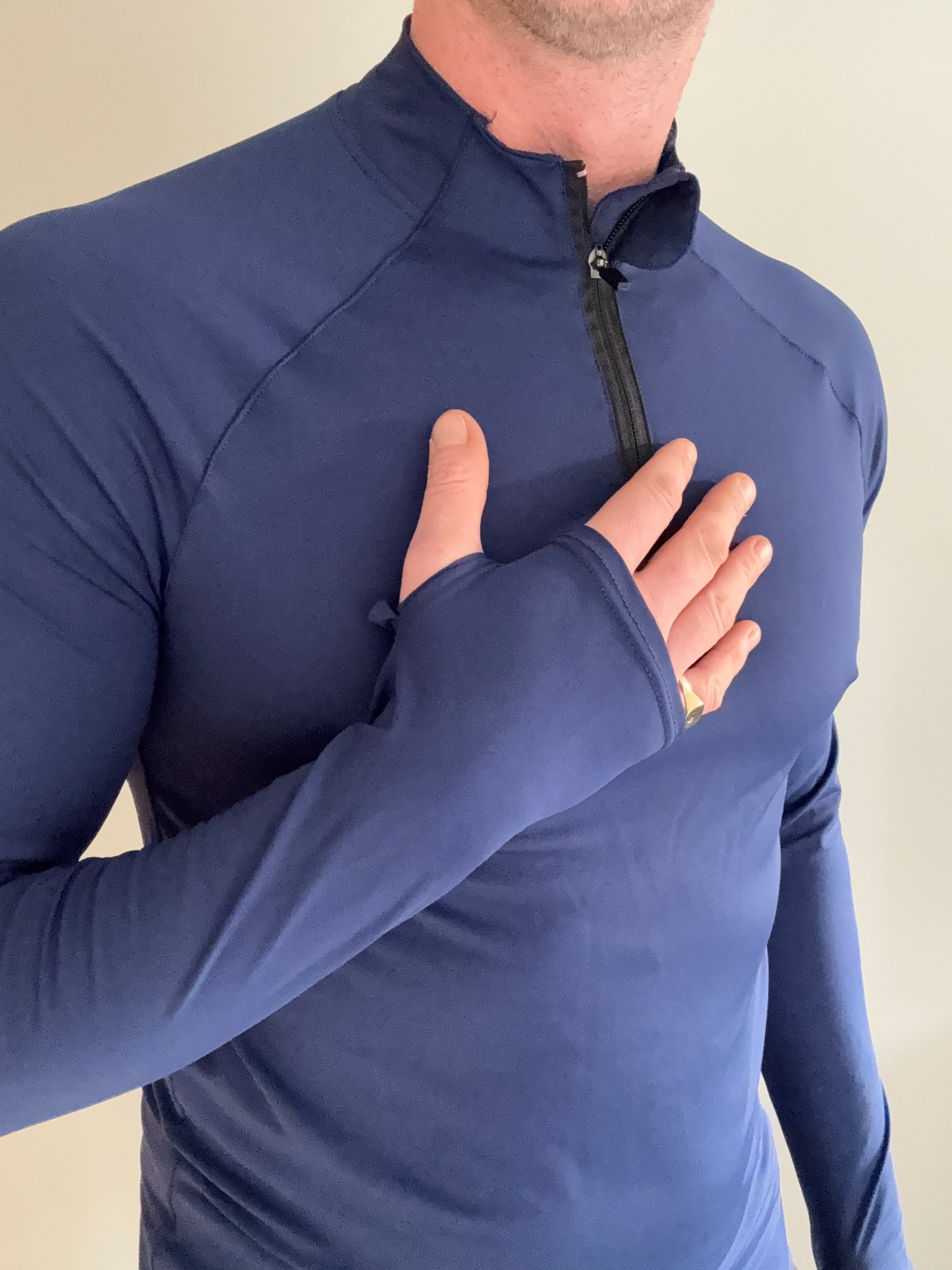 Men's Fitted Quarter Zip Top - Navy Blue